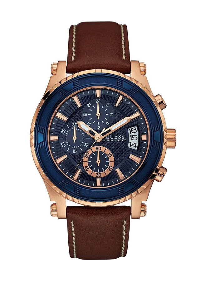 جس ساعة يد كرونوغراف بسوار من الجلد طراز w0673g3 للرجال