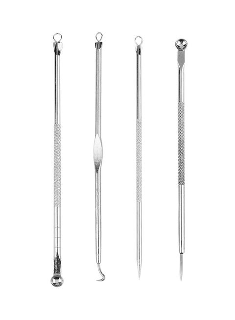 4-Piece Blackhead Remover Acne Needle Set Silver