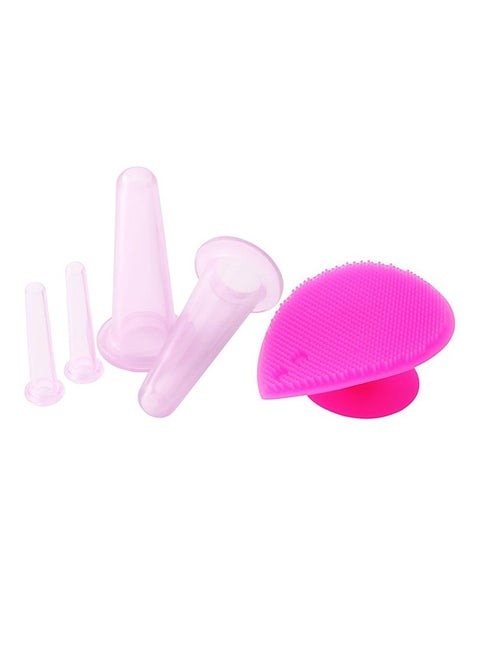5-Piece Cupping Cup Facial Massage Tool With Cleansing Brush Pink