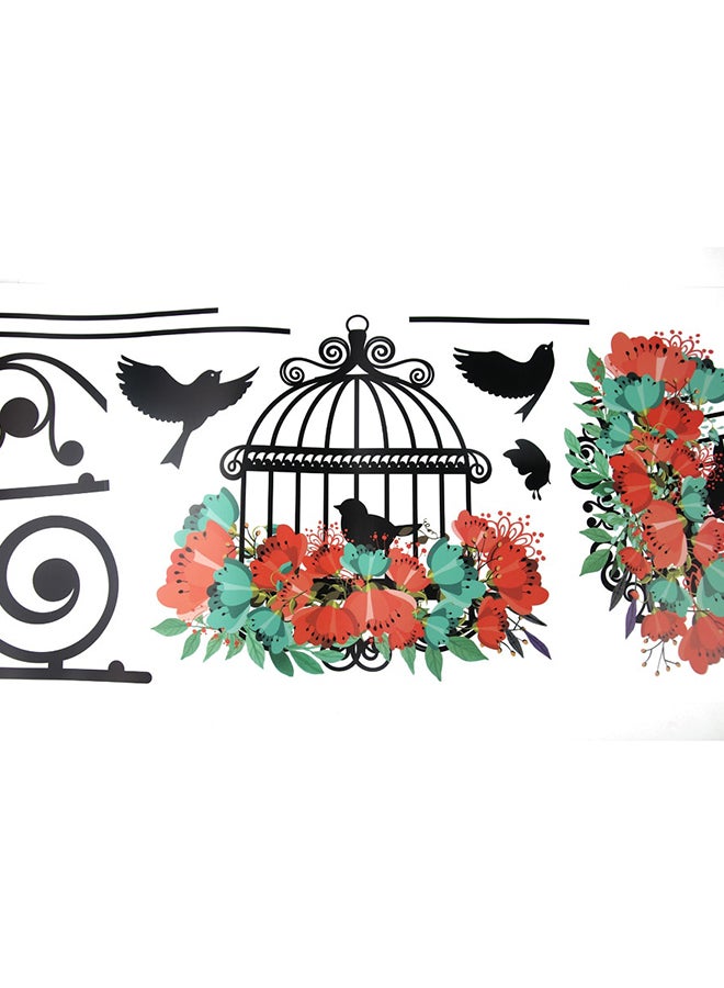 Birdcage Pattern Wall Sticker Black/Green/Red 76x56cm