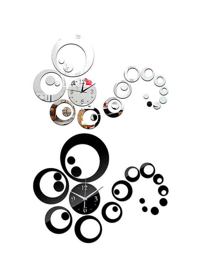 Waterproof 3D Mirror Wall Clock Sticker Black/Grey 55x45cm