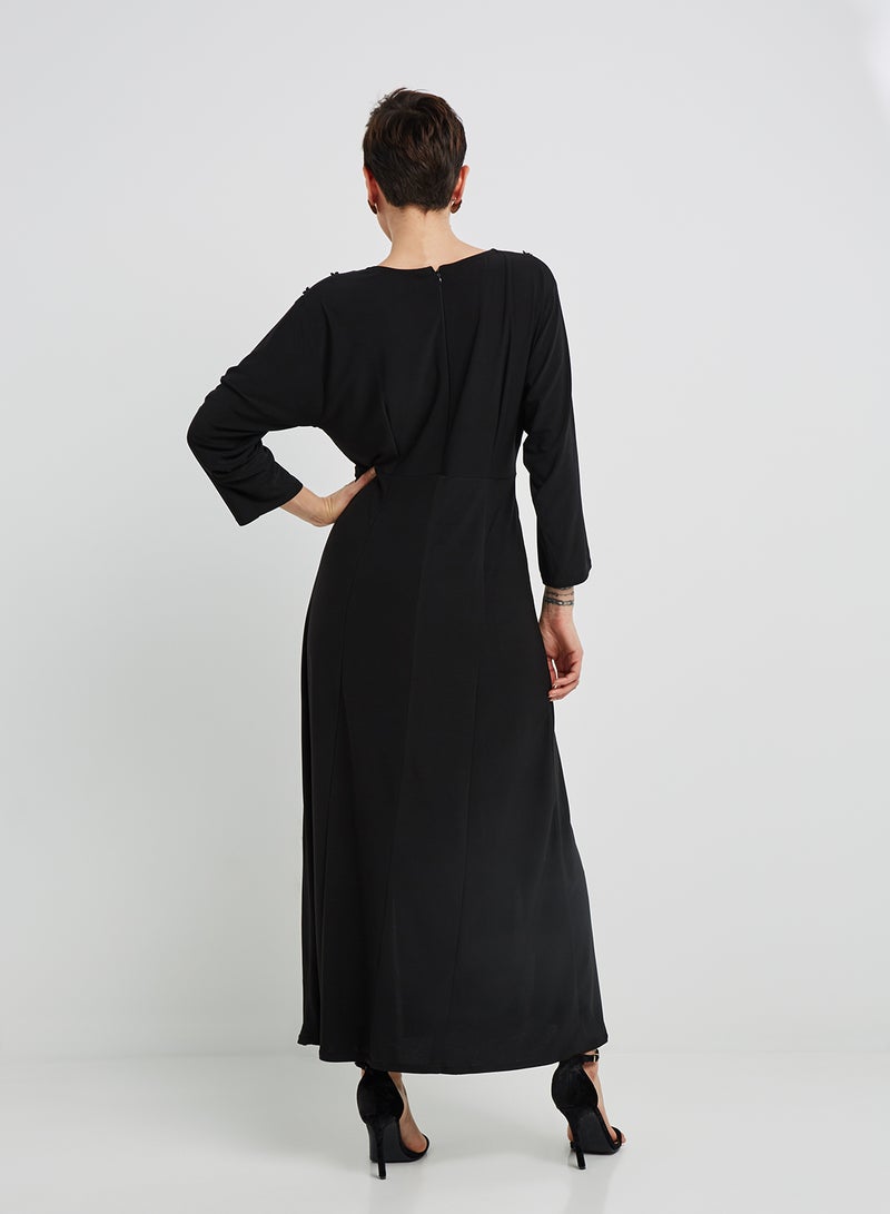 NUKHBAA - Beaded Upper Applique Dress Black - Image 1