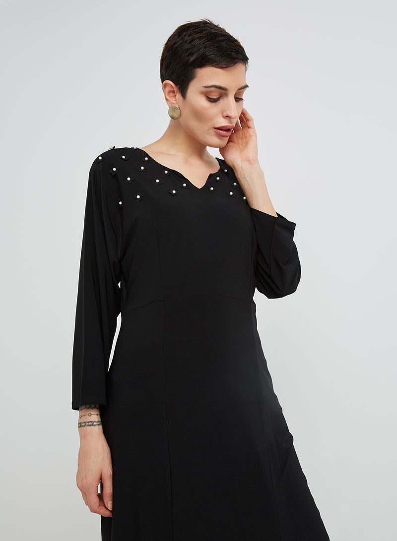 NUKHBAA - Beaded Upper Applique Dress Black - Image 1