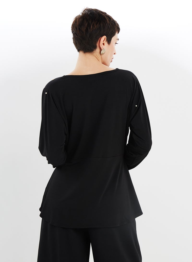 NUKHBAA - Pearl Embedded Long Sleeves Tunic Black - Image 1
