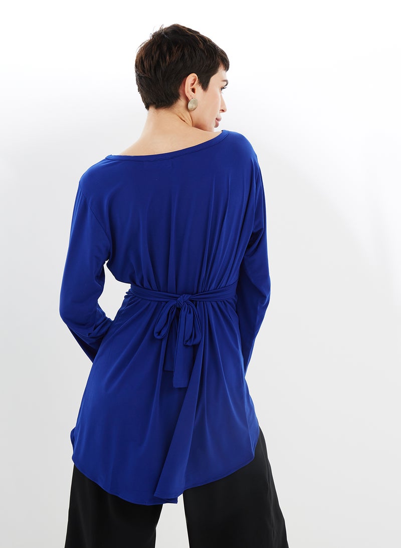 NUKHBAA - Boat Neck Long Sleeves Tunic Blue - Image 1