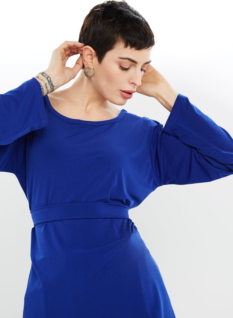 NUKHBAA - Boat Neck Long Sleeves Tunic Blue - Image 1