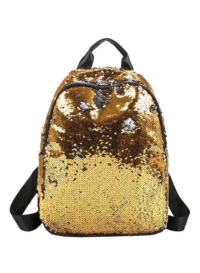 حقيبة ظهر مزوّدة بسحّاب ومزينة بالترتر ذهبي - Image 1