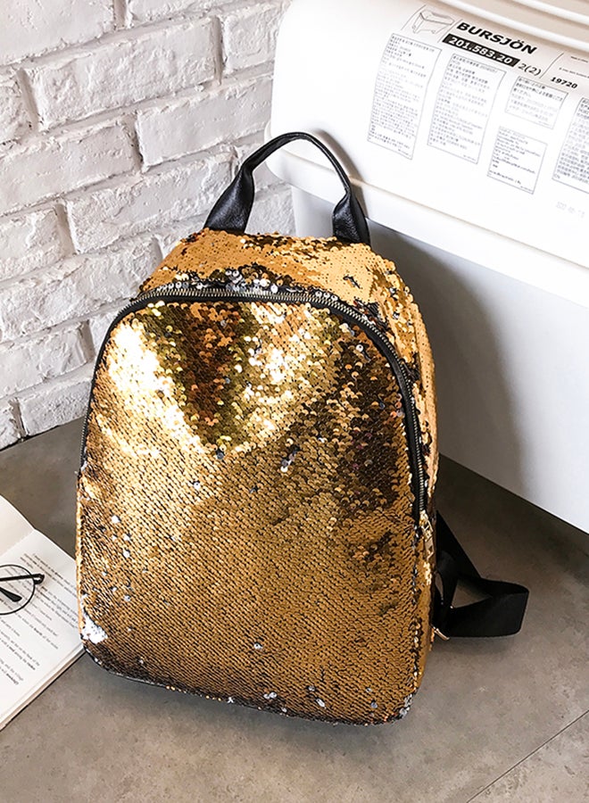 حقيبة ظهر مزوّدة بسحّاب ومزينة بالترتر ذهبي - Image 2