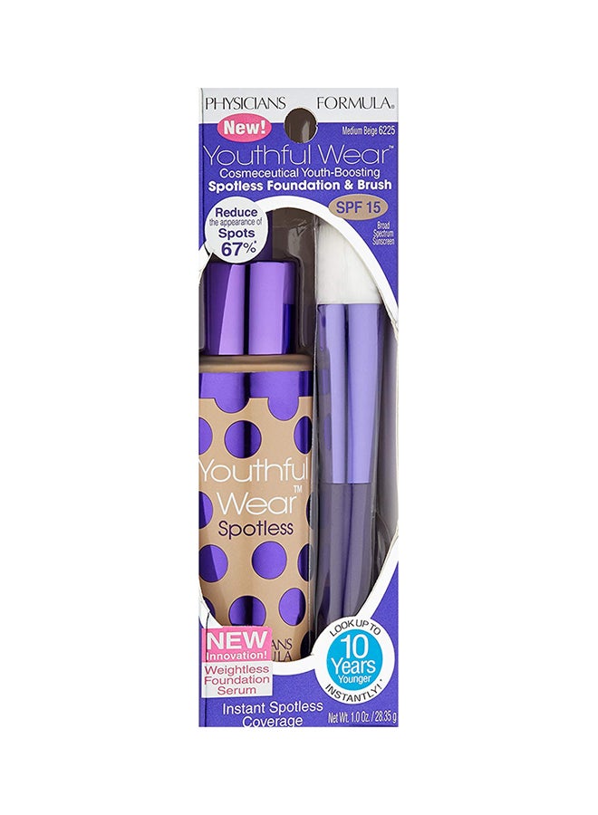 Physicians Formula - Youthful Wear Youth-Boosting Spotless Foundation With Brush SPF 15 6224 Medium - Image 1