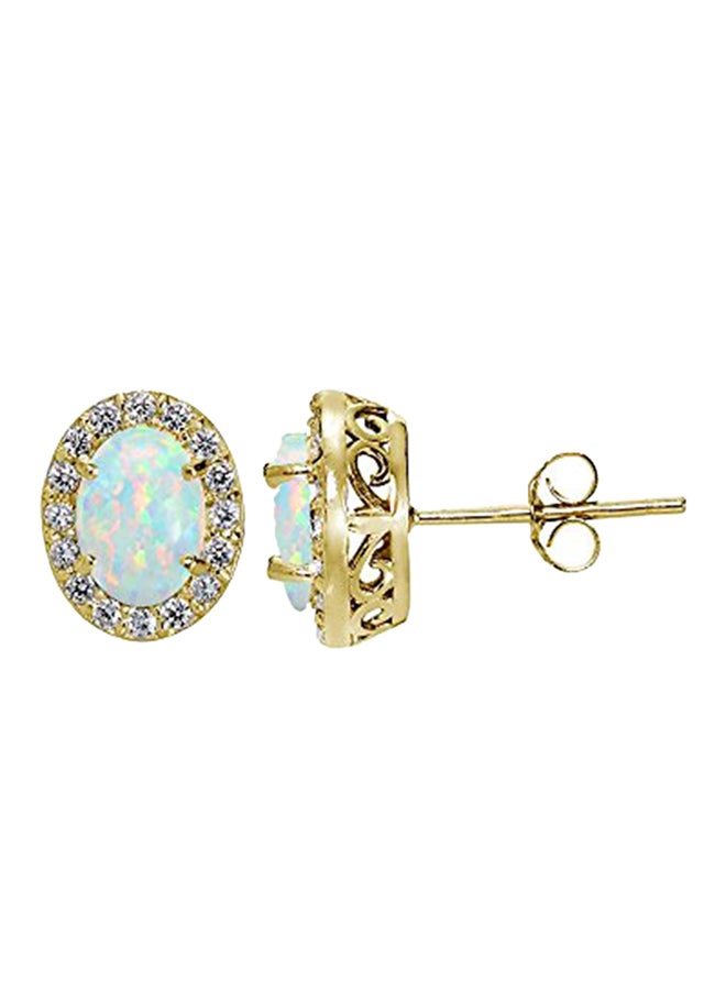 آيس جيمس أقراط كبس من الفضة الإسترليني عيار 925 مرصّعة بالأوبال والزركونيا المكعبة - Image 1