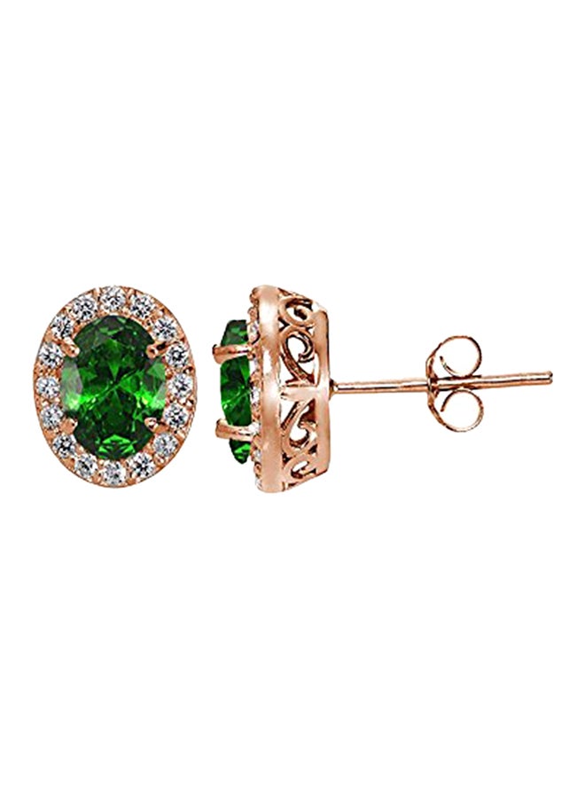 Ice Gems 925 Sterling Silver Emerald And Cubic Zirconia Studded Stud Earrings - Image 1