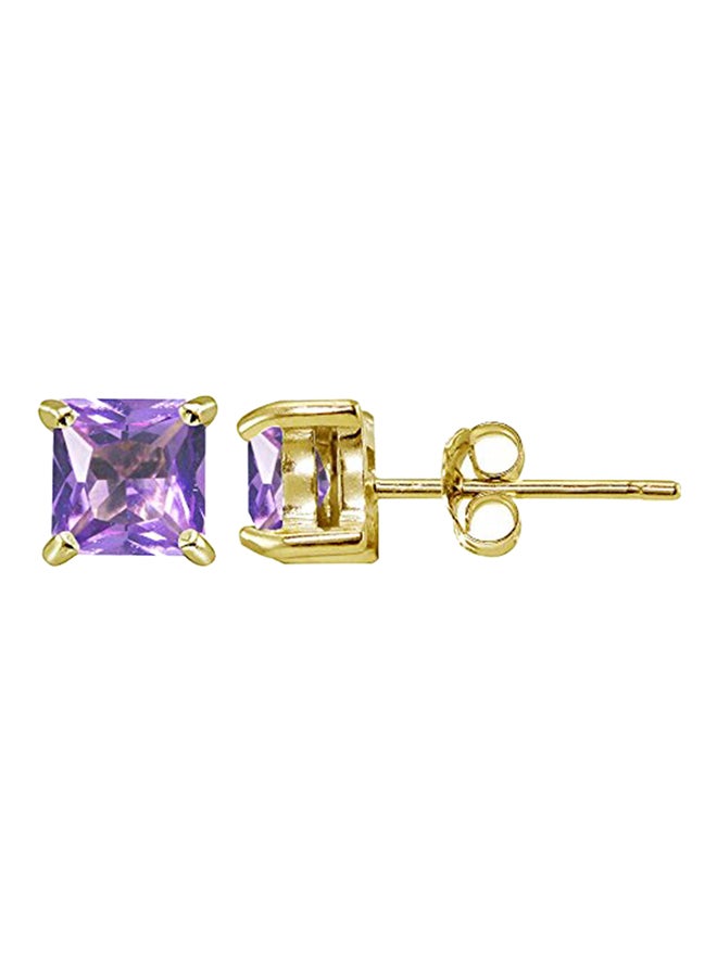 Ice Gems - Gold Plated 925 Sterling Silver Simulated Amethyst Studded Stud Earrings - Image 1