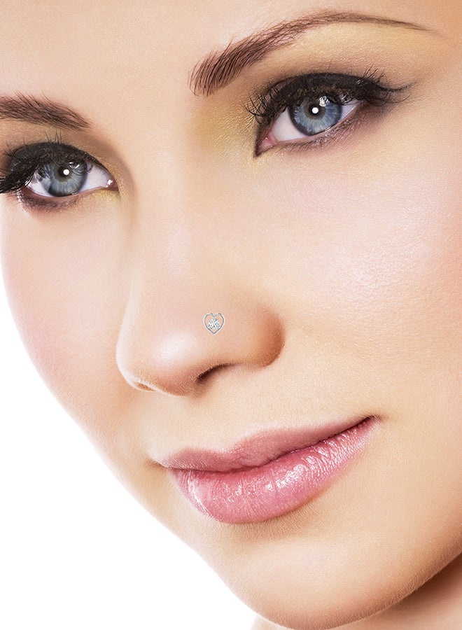 EternalDIa - 925 Sterling Silver Round Shaped Simulated Diamond Heart Stud Twist Wire Nose Pin - Image 1