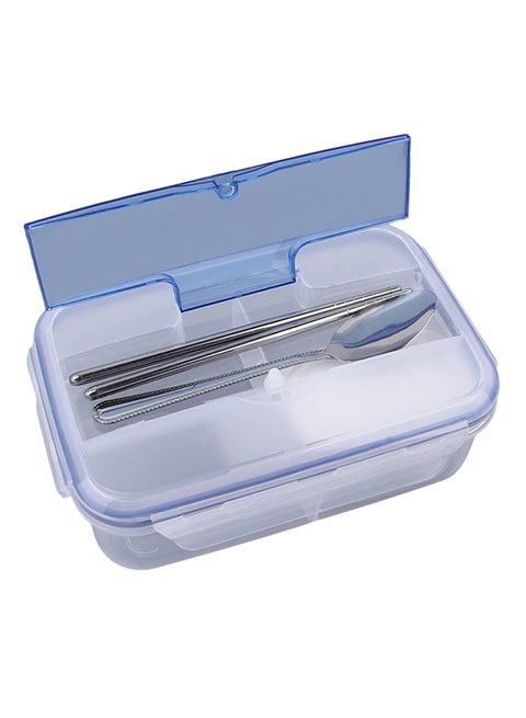 Lunch Box With Soup Bowl, Chopsticks And Spoon Clear/Blue 20x7x13centimeter