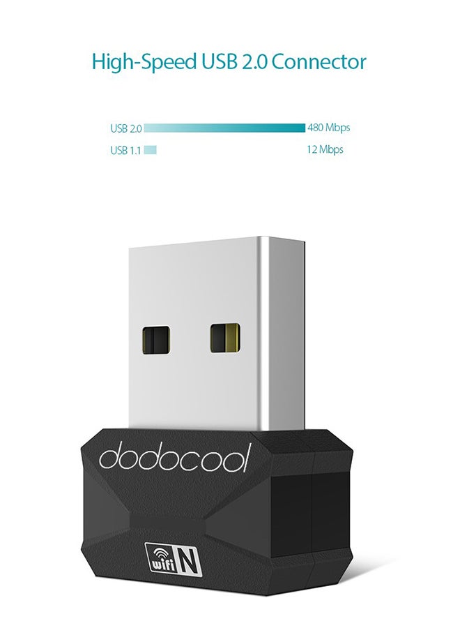 دودوكول محول USB 2.0 لاسلكي صغير أسود/فضي  - Image 3