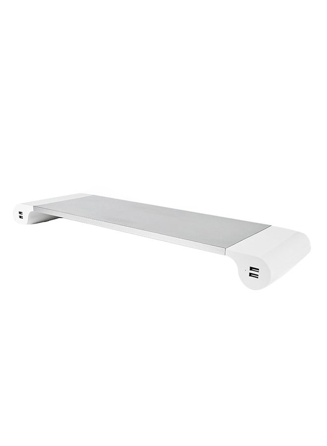 Monitor Stand Space Bar With 4 USB Charging Ports And Keyboard Storage (EU Plug) Silver/White  - Image 1