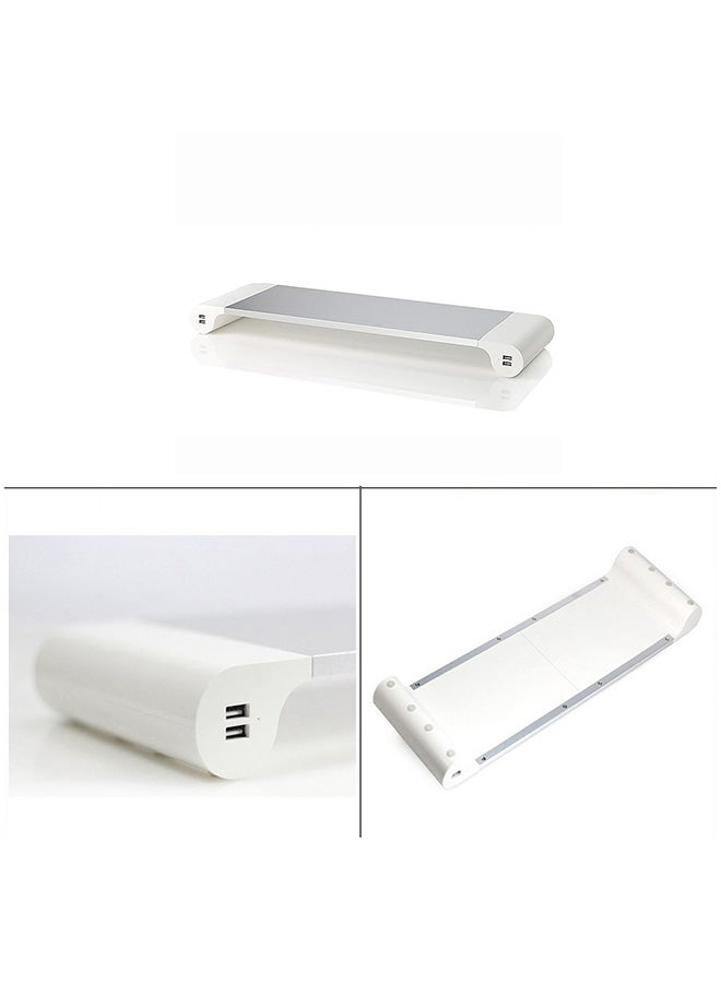 Monitor Stand Space Bar With 4 USB Charging Ports And Keyboard Storage (EU Plug) Silver/White  - Image 4