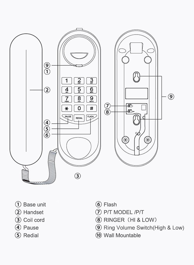 Wall Mounted Corded Telephone Black - Image 5