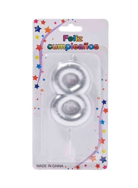 Number-8 Silver Colour With Stick Birthday Candle