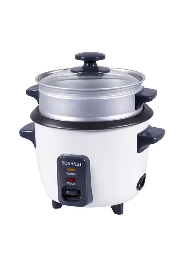 SONASHI - 0.6L Rice Cooker with Steamer - Metal Housing with Tempered Glass Lid | Non-Stick Coating & Automatic Shut Off | Featured with Cool Touch Body and Keep Warm Function 600 ml 350 W SRC-306 White/Grey - Image 1