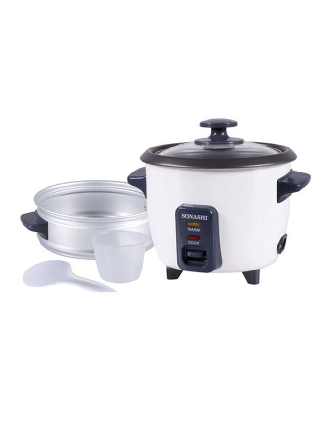 SONASHI - 0.6L Rice Cooker with Steamer - Metal Housing with Tempered Glass Lid | Non-Stick Coating & Automatic Shut Off | Featured with Cool Touch Body and Keep Warm Function 600 ml 350 W SRC-306 White/Grey - Image 1