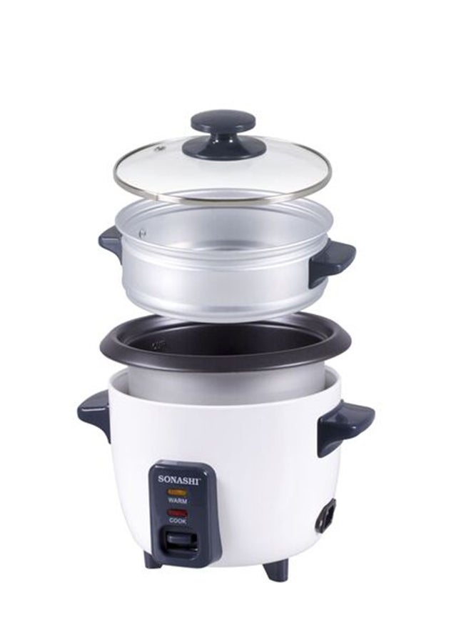 SONASHI - 0.6L Rice Cooker with Steamer - Metal Housing with Tempered Glass Lid | Non-Stick Coating & Automatic Shut Off | Featured with Cool Touch Body and Keep Warm Function 600 ml 350 W SRC-306 White/Grey - Image 1