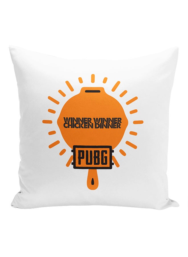 Winner Winner Chicken Dinner Pan Printed Cushion White/Orange 16x16inch
