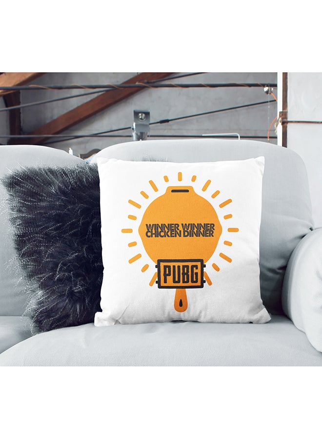 Winner Winner Chicken Dinner Pan Printed Cushion White/Orange 16x16inch