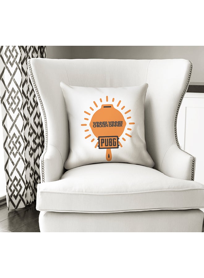 Winner Winner Chicken Dinner Pan Printed Cushion White/Orange 16x16inch