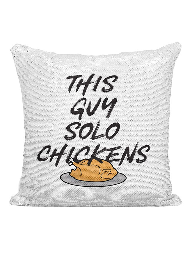 Solo Chicken Sequined Cushion Silver/White/Black 16x16inch - Image 1