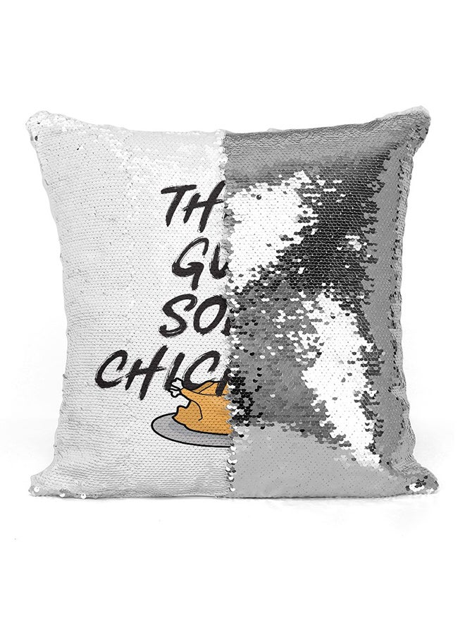 Solo Chicken Sequined Cushion Silver/White/Black 16x16inch - Image 2