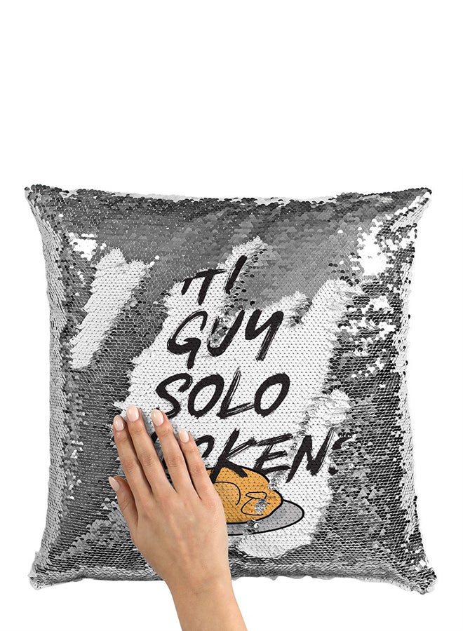 Solo Chicken Sequined Cushion Silver/White/Black 16x16inch - Image 3