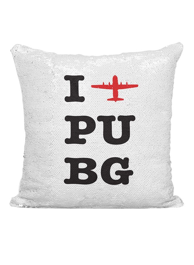I Love PUBG Sequined Cushion Silver/White/Black 16x16inch - Image 1