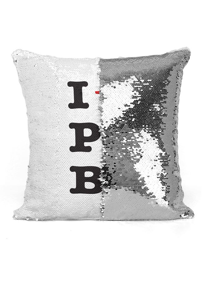 I Love PUBG Sequined Cushion Silver/White/Black 16x16inch - Image 2