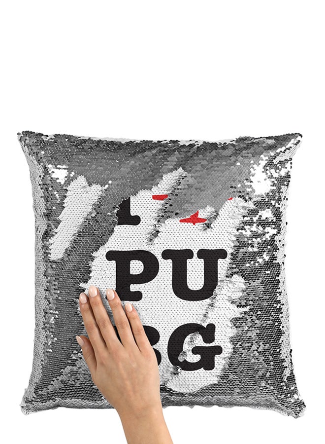 I Love PUBG Sequined Cushion Silver/White/Black 16x16inch - Image 3