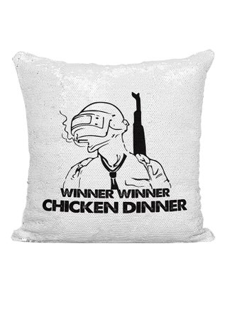 PUBG Chicken Dinner Sequined Cushion Silver/White/Black 16x16inch - v1547628369/N20166636A_1