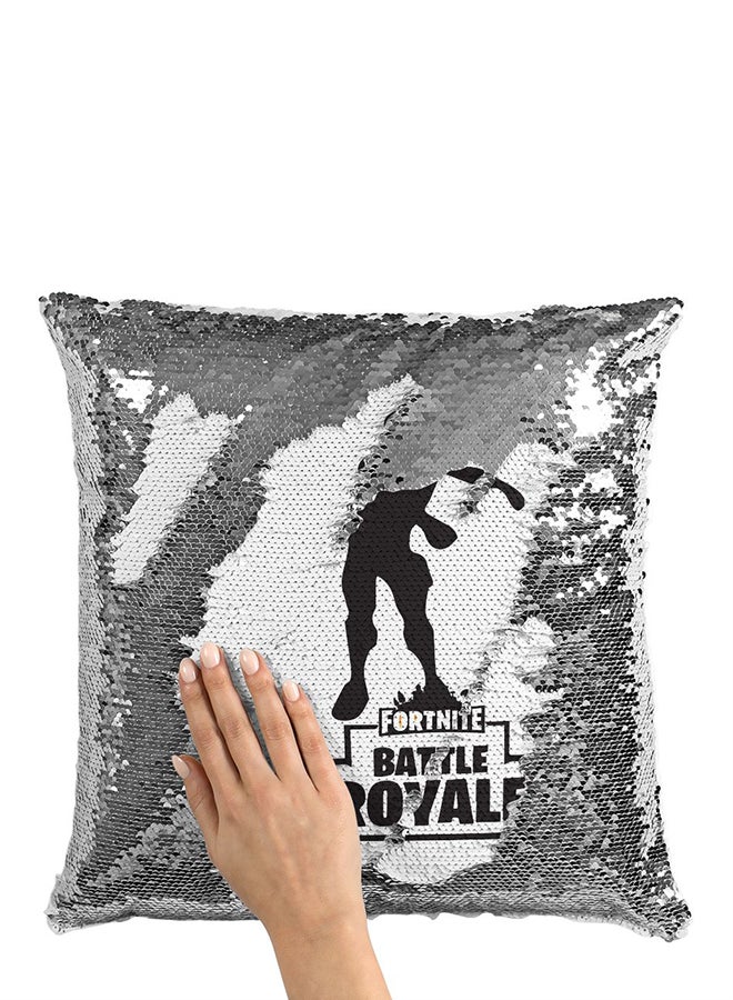 Fortnite Battle Royal Sequined Cushion White/Black 16x16inch - Image 3