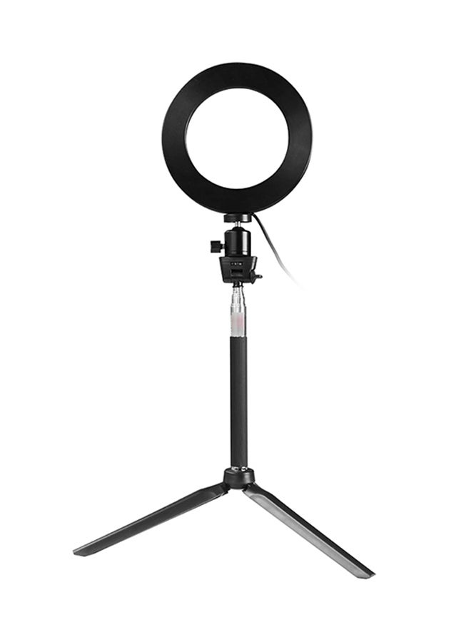 Generic - LED Ring Selfie Camera Lamp With Telescopic Tripod Stand Black - Image 1