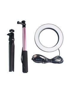 Generic 64-LED Ring Light Selfie Camera Lamp With Telescopic Tripod Holder Pink  - Image 2