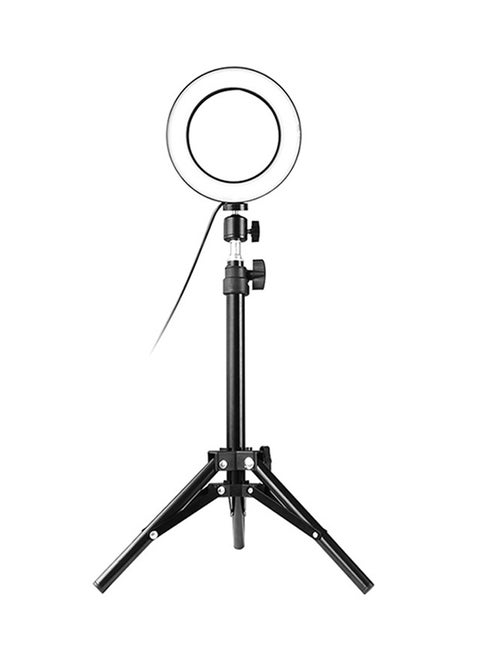 64-LED Ring Light Round Selfie Camera Lamp With Telescopic Tripod Holder Black