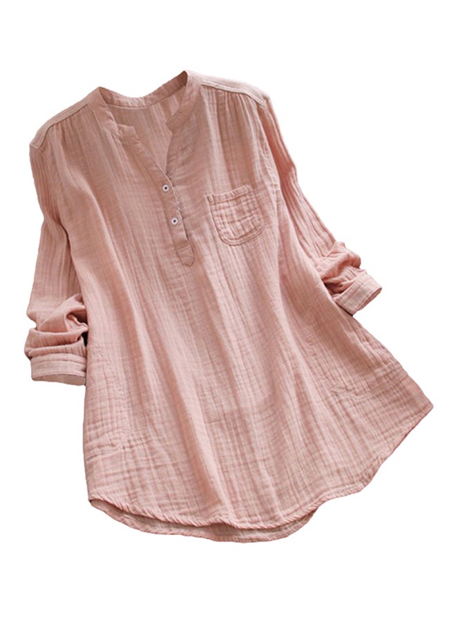 قميص فضفاض كاجوال من القطن وردي - Image 1