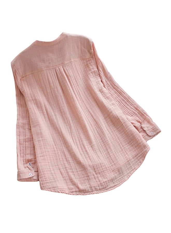 قميص فضفاض كاجوال من القطن وردي - Image 2