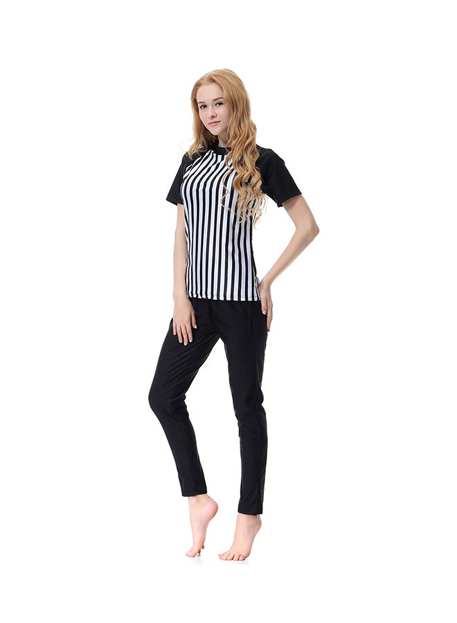 Sharpdo 3-Piece Stripe Pattern Burkini Set Black/White  - Image 3