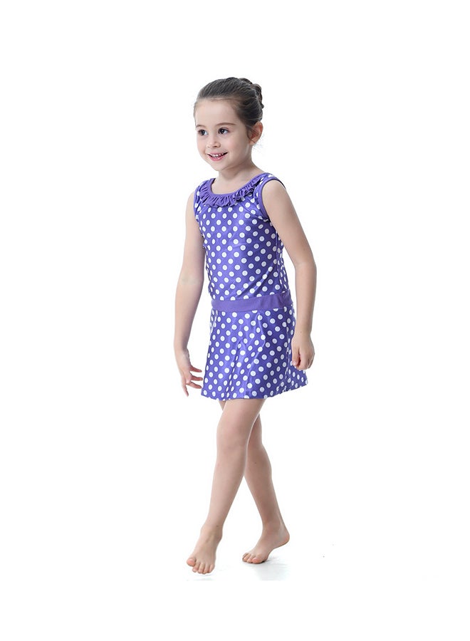 شاربدو لباس سباحة بوركيني بنمط مخطط بنفسجي/أبيض - Image 3