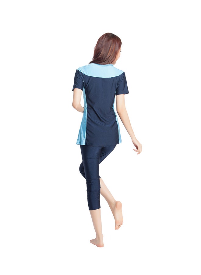 Sharpdo - 2-Piece Nylon Round Neck Burkini Set Navy Blue - Image 1