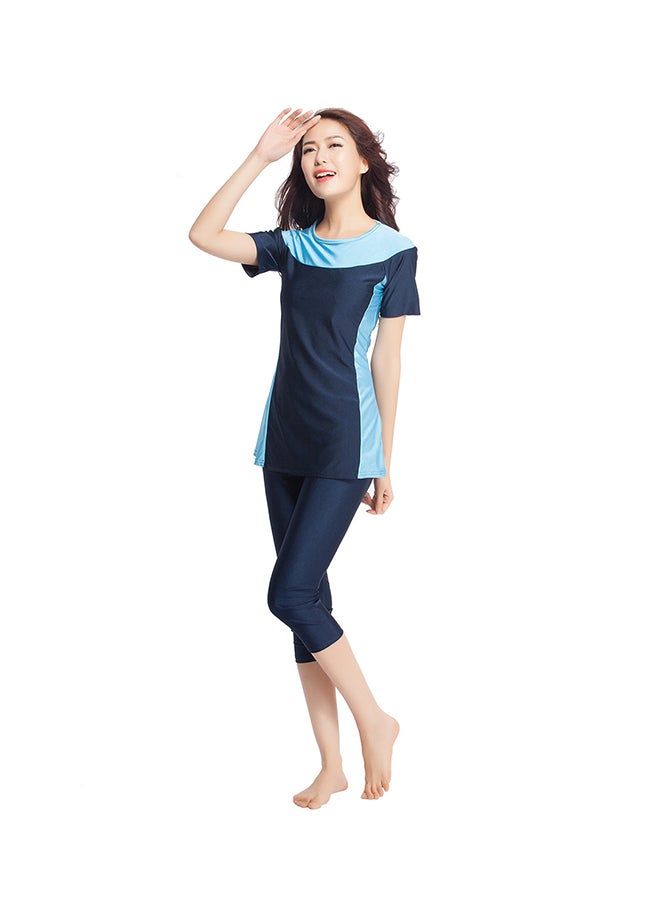 Sharpdo - 2-Piece Nylon Round Neck Burkini Set Navy Blue - Image 1