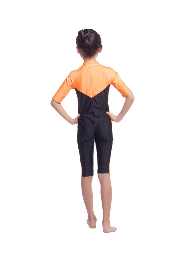 Sharpdo Girl's Short Sleeve Chain Closure Burkini Orange/Black  - Image 2