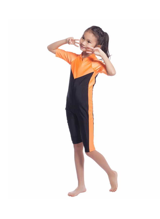Sharpdo Girl's Short Sleeve Chain Closure Burkini Orange/Black  - Image 3