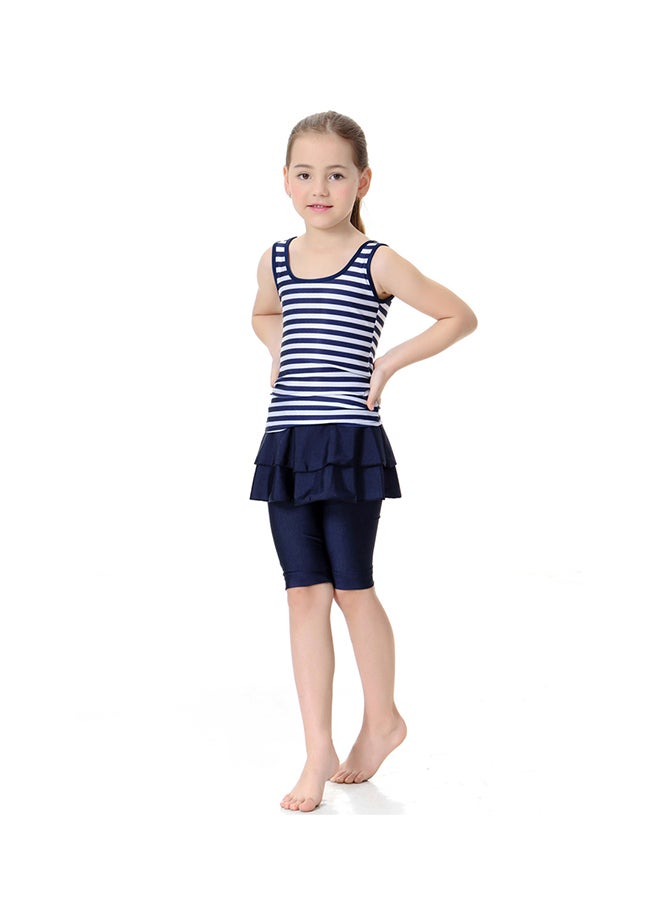 Sharpdo Girl's 2-Piece Stripe Pattern Burkini Set Navy Blue/White - Image 3
