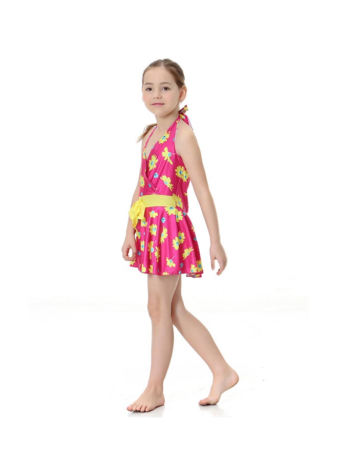 Sharpdo Girl's Floral Pattern Burkini Pink/Yellow/Blue - Image 3